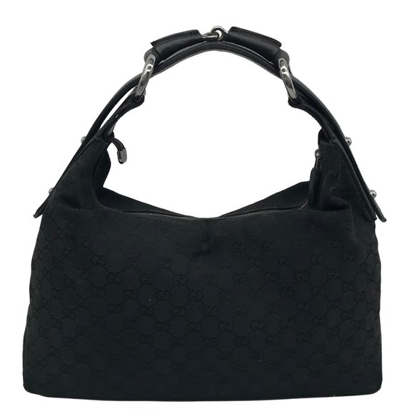 Gucci Handbags - Gucci Black GG Monogram Medium Horse-bit Hobo Bag